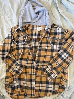 American Eagle Plaid Hooded Flannel Shirt